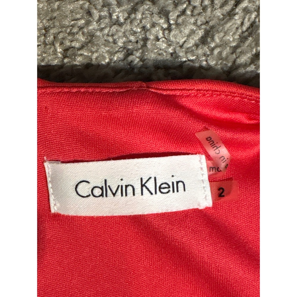 Calvin Klein Red Halter Fit and Flare Pleated Skater Dress Size 2 Gold Zipper - Picture 3 of 9